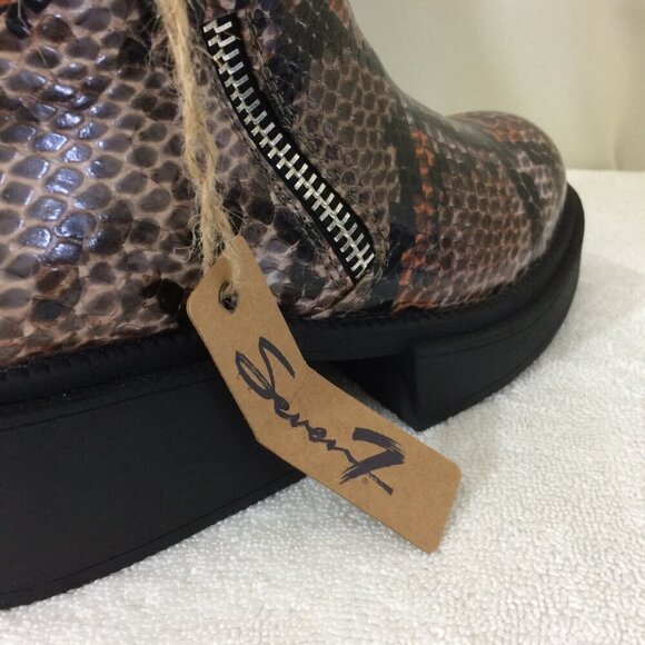 NEW Seven 7 Ankle Boots Seven7 Snakeskin Print Brown Chunky Double Zipper Size 6 - Picture 6 of 7